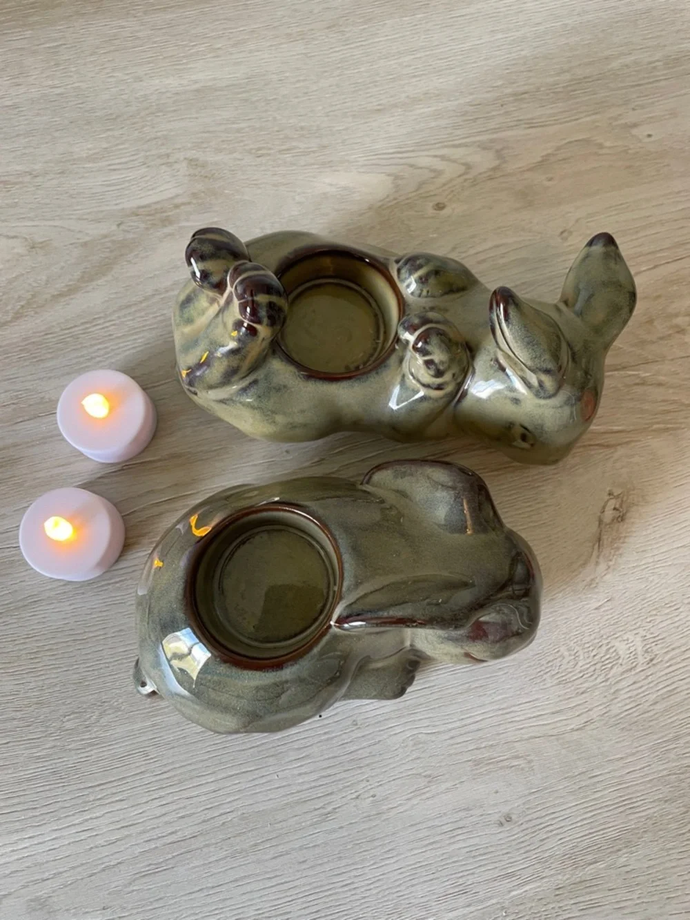 π Vintage Partylite Ceramic Pottery Bunny Rabbit Tea Light candle holders (2) - Picture 11 of 14